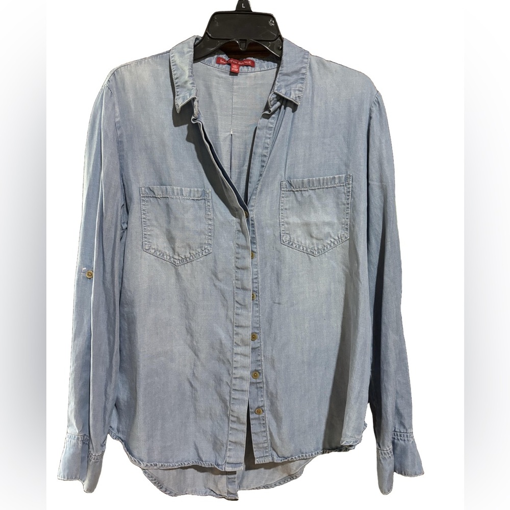 Saks Fifth Ave. Chambray Denim Button-Up Shirt with split tail, Large